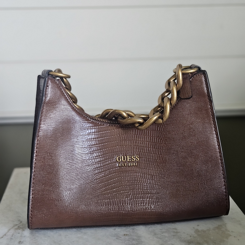 Guess Brown Shoulder Bag with Gold Chain